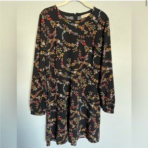 LOFT Ann Taylor black colorful floral long sleeve dress Women’s sz 10